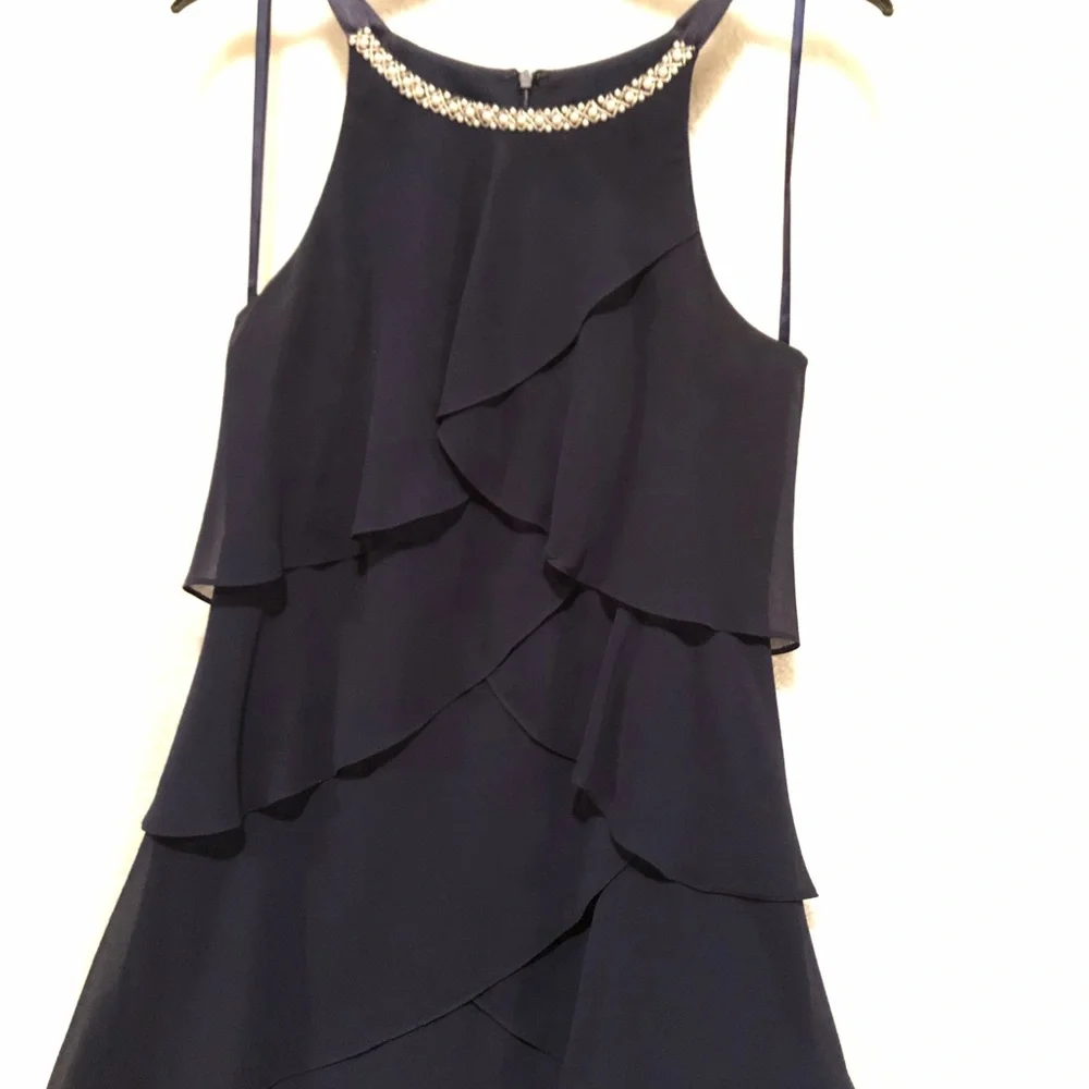Navy Blue Ruffle Dress - Picture 2 of 6